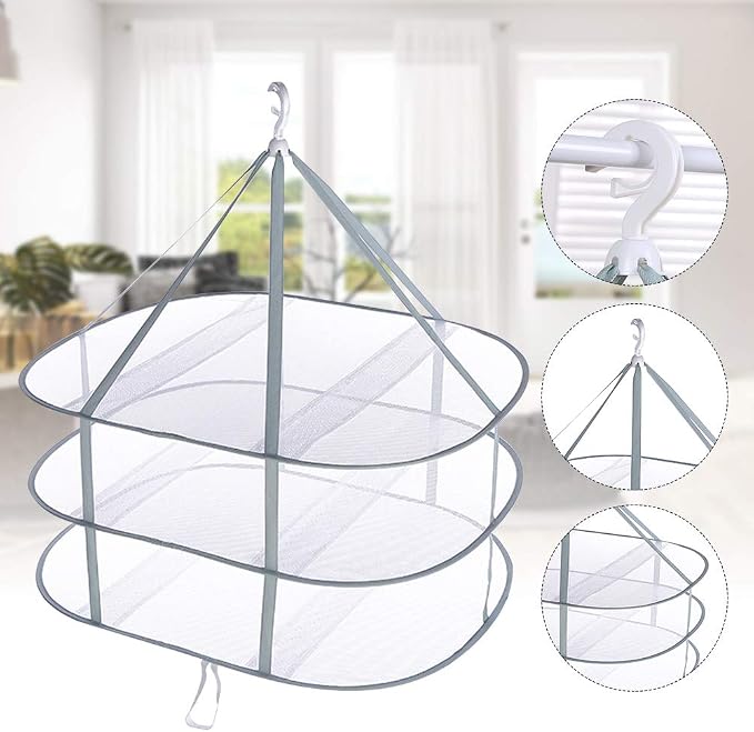 3 Tier Folding Drying Rack, 10Lb Capacity Space Saving Hanging Dryer - Image 2