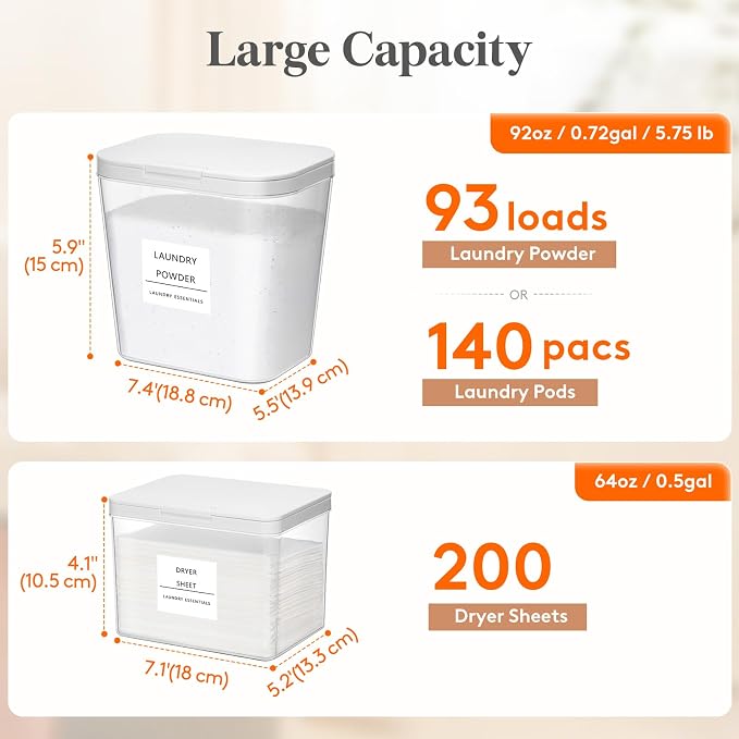 Lifewit 5 Pack 0.72 Gal Laundry Pods container & 0.5 Gal Dryer Sheets Holder - Image 5