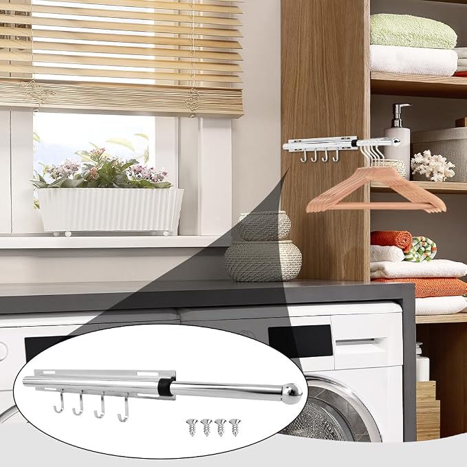 12 Inch Valet Rod for Closet Pull Out, Retractable Slide Out Clothes Hanger - Image 7