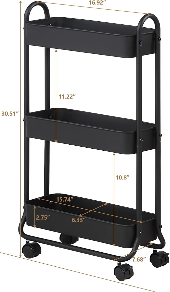 SunnyPoint Slim Rolling Storage Cart, 3 Tier Bathroom Storage Organizer Bathroom - Image 6