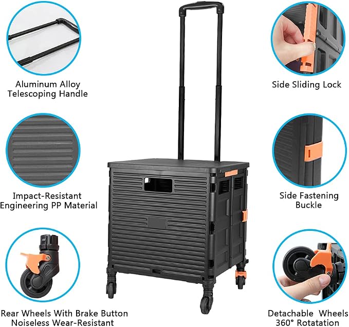 FELICON SELORSS Foldable Utility Cart Folding Portable Rolling Crate Handcart - Image 2