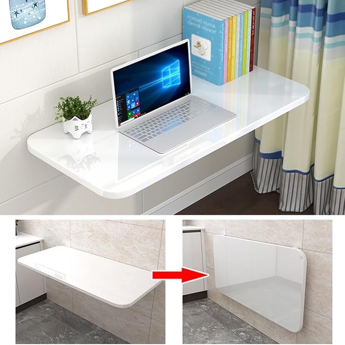 Laundry Floating Folding Table, Wood Wall Mounted Table, Bracket Heavy Duty - Image 2