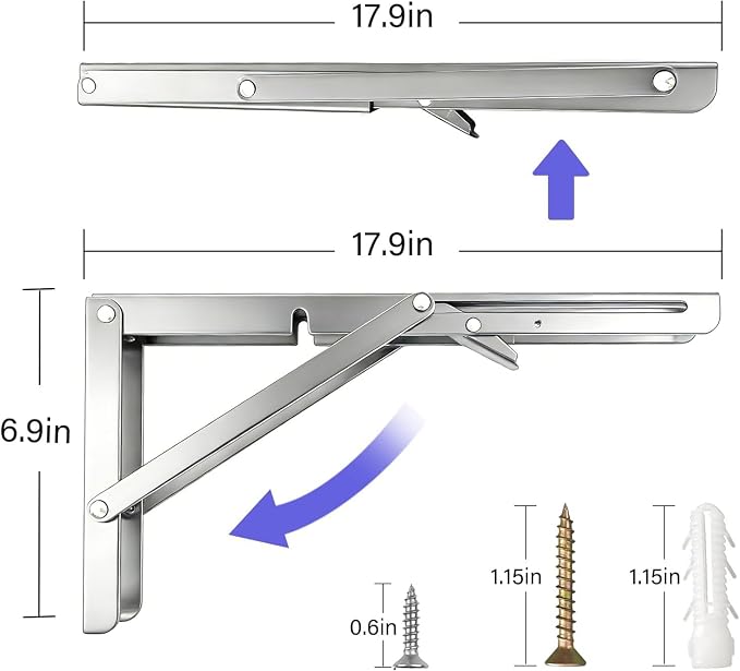 Heavy Duty 18 Inch Folding Shelf Brackets, Stainless Steel Fold Down Support - Image 2