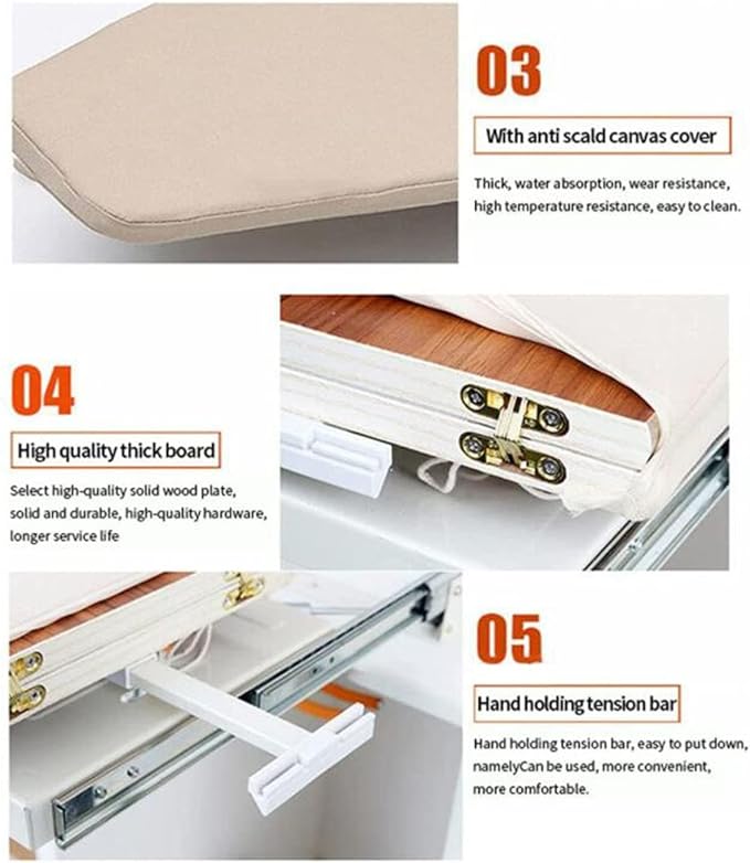 Ironing Board Wooden Folding Ironing Board Rotatable 180° Drawer Ironing - Image 6