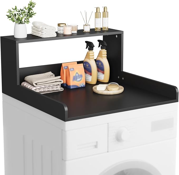 Washer Dryer Countertop with Shelf, 27.5" D x 27.5" W x 12.6" H, Sturdy Wood by HOTLUU