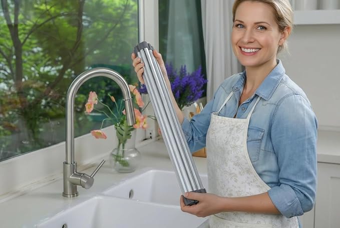 Roll Up Dish Drying Rack Over Sink, Square Aluminum Bar, Rust Resistant - Image 8