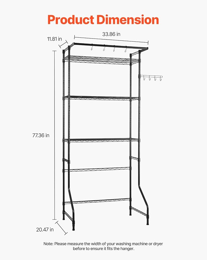 VEVOR Over The Washer and Dryer Storage Shelf, 3 Tier Laundry Room Drying Rack - Image 3