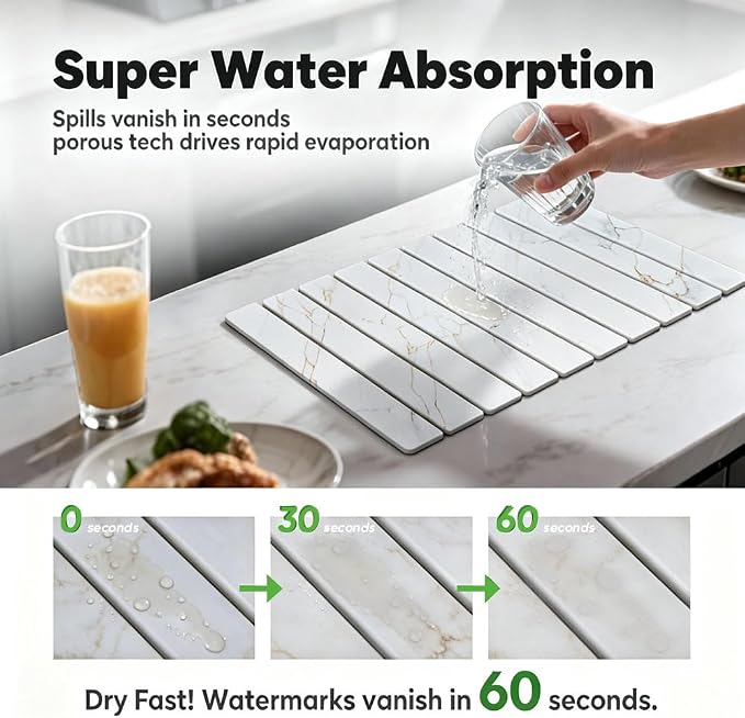 Stone Drying Mat for Kitchen Counter, Quick Diatomaceous Earth Mats for Dishes - Image 5