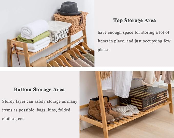 COPREE Bamboo Garment Coat Clothes Hanging Heavy Duty Rack - Image 3