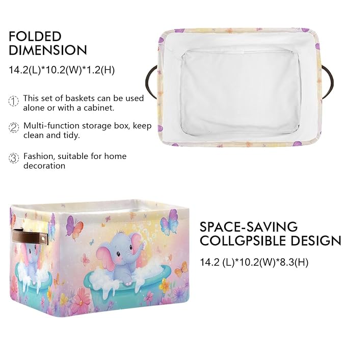 Elephant Butterfly Flowers Pink Rectangular Storage Bin Basket - Image 2