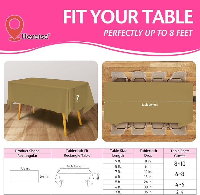 Disposable Plastic Tablecloth Gold 54x108 Inch, Dining Protection - Image 2