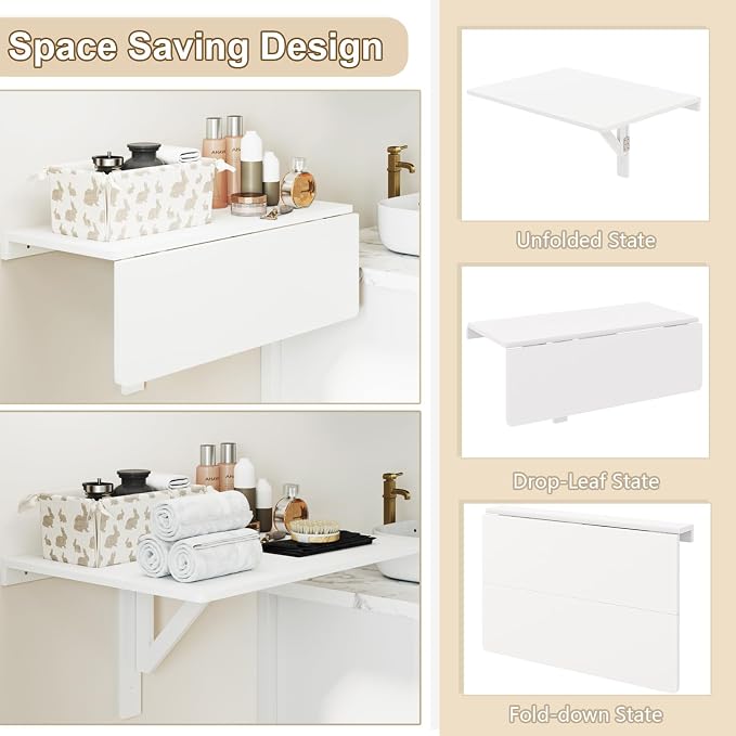 Wall Mounted Folding Desk, Fold Down Drop Leaf Table, Wood Laundry Floating Desk - Image 5