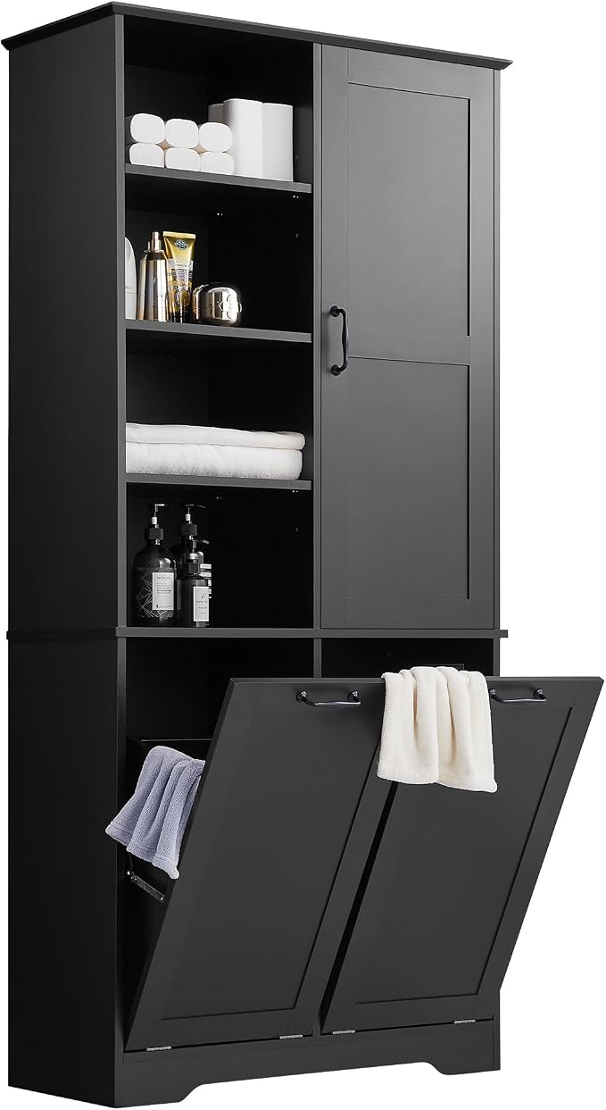 Merax Cabinet with Tilt-Out Laundry Hamper Basket, Tall Bathroom Storage - Image 9