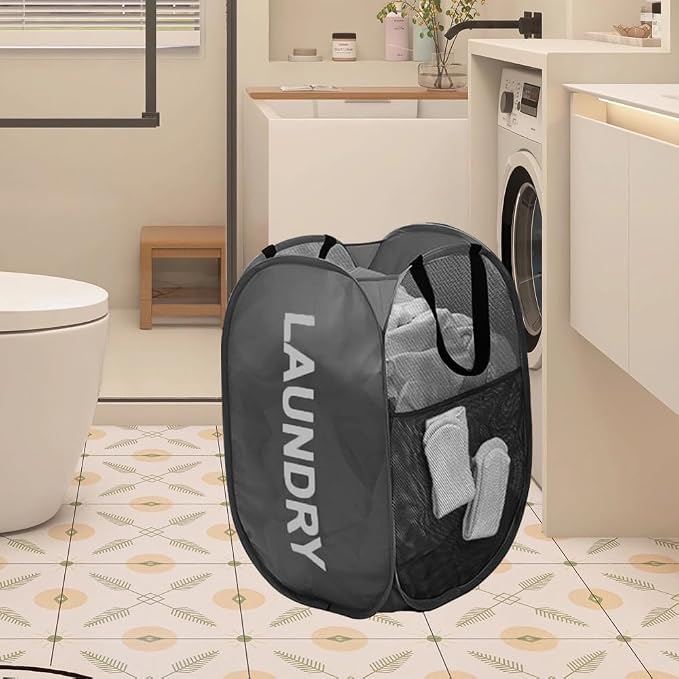 Mesh Pop Up Laundry Hampers, Collapsible Laundry Baskets Portable Clothes - Image 7