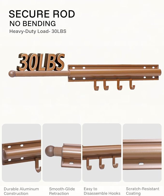 12 inch Valet Rod for Closet Pull Out, Closet Valet Rod Slide Out Pull Out - Image 3