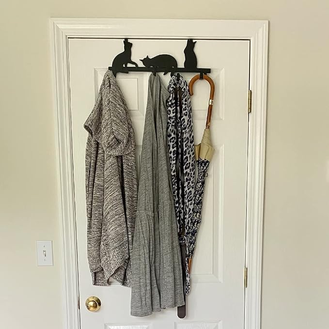 Evelots Over The Door 4 Hook Towel/Coat Rack Hanger Organizer, Kitty Cat - Image 3