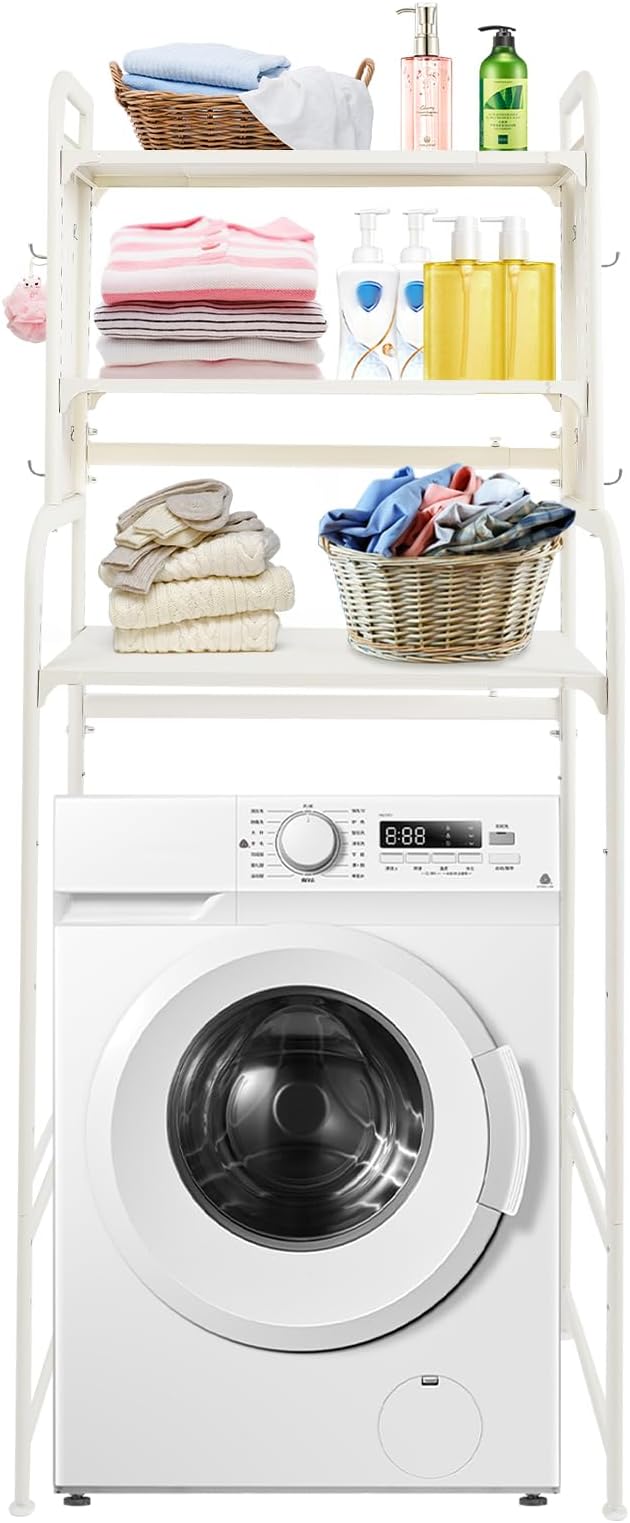 3-Tier Expandable Over Toilet Washing Machine Dryer Storage Utility Rack - Image 3