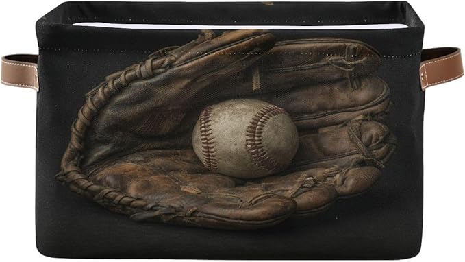 Baseball Glove Dark Pattern Rectangular Storage Bin Basket by DOMIKING