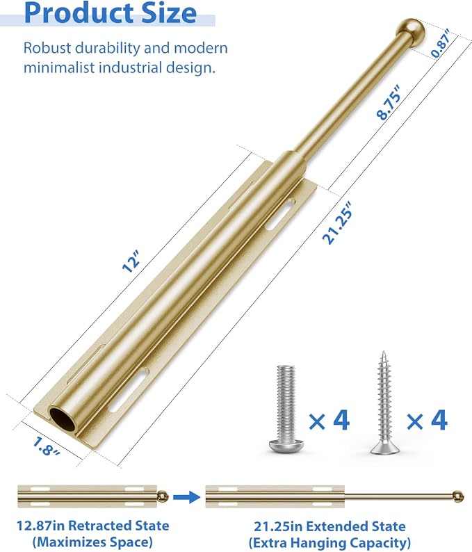 Valet Rod for Closet Pull Out, Adjustable Retractable Slide Out Valet Rod - Image 4