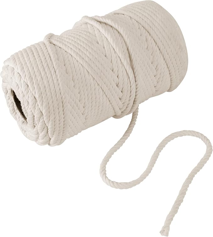 FUNSUEI Natural Macrame Cord 6 mm x 500Ft, 4 Strand Twisted Soft Cotton Cord - Image 4