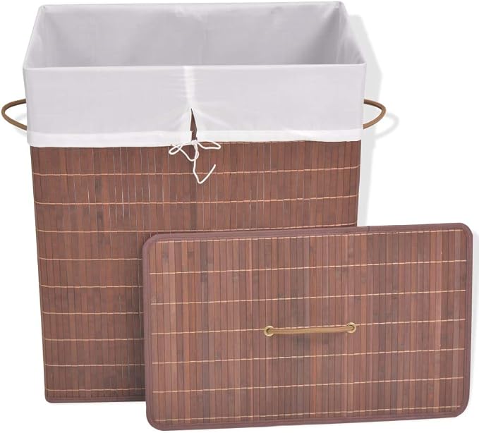 Laundry Bin Brown, Rectangular, Lightweight, Removable Liner, - Image 6