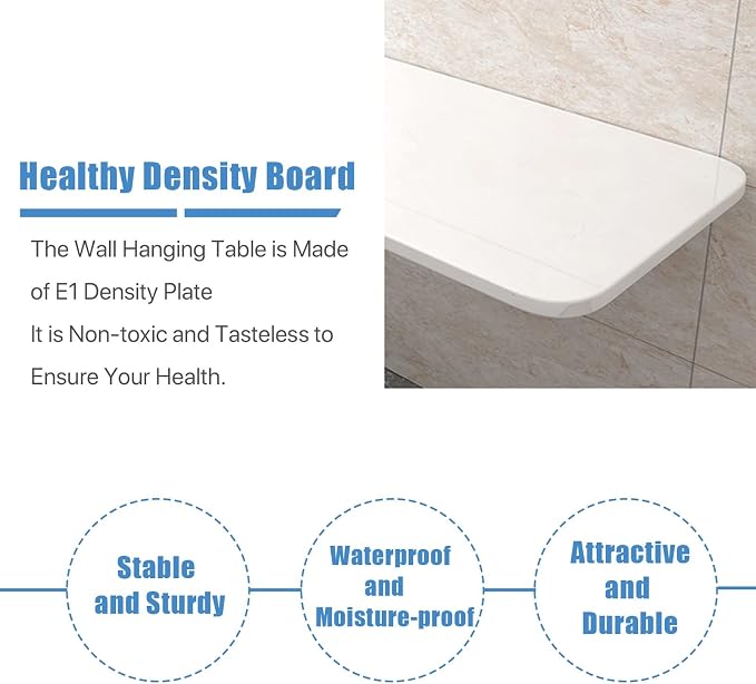 Wall Mounted Folding Table For Laundry Room Heavy Duty Drop Down Table White - Image 6