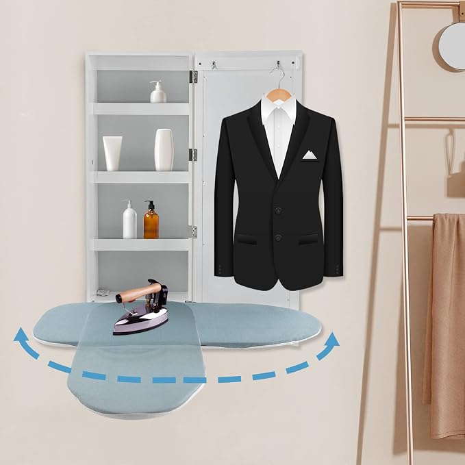 CNCEST Wall Mount Ironing Board Cabinet, 180° Rotatation Built-in Swivel - Image 2