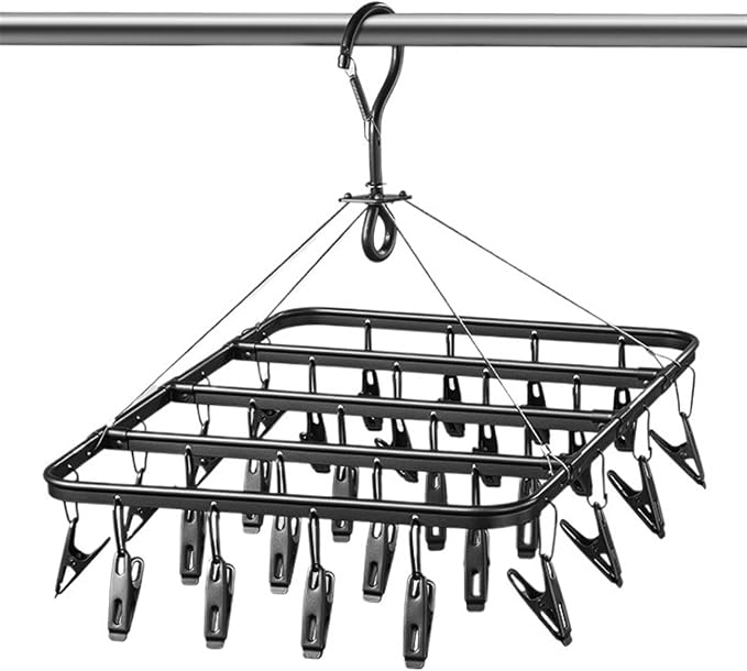 Aluminum Drip Hanger with 26 Clips, Sock Drying Rack, Wind-Proof Hook, by Unknown