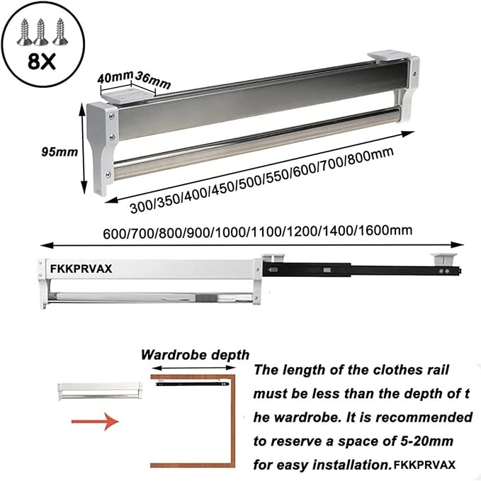 Closet Rod Garment Bar, Hanging Clothes Rods Adjustable Clothing Organizer - Image 2