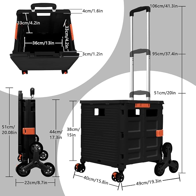 Foldable Utility Cart with Stair Climbing Wheels, Collapsible Rolling Crate - Image 7