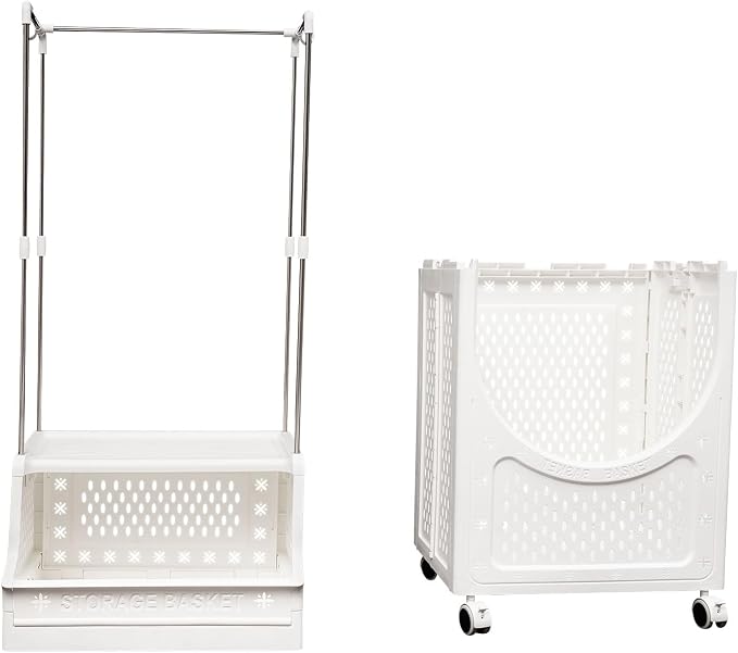 Laundry Basket with Wheels, Laundry Hamper Cart with Hanging Clothes Rack - Image 7