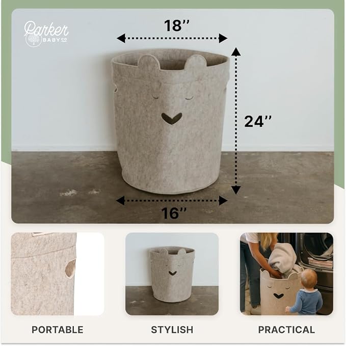 Parker Baby Bear Felt Laundry Hamper | Spacious & Collapsable Storage Basket - Image 4