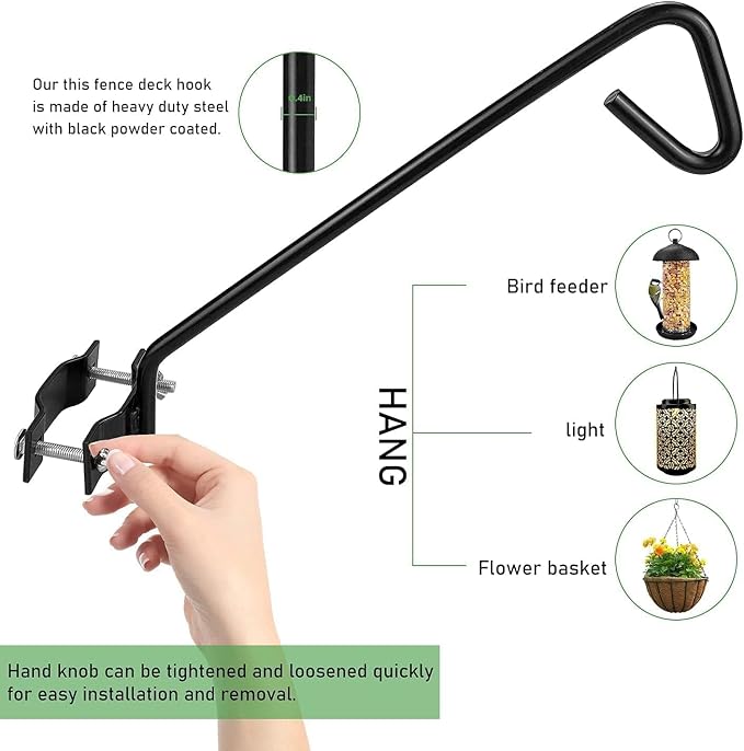 MIXXIDEA 11 Inch Long Fence Deck Hook Rail Hanging Mounting Kit Heavy Duty Bird - Image 2
