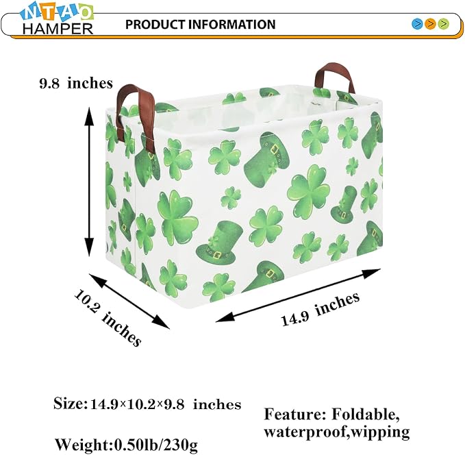 Rectangular Four Leaf Clover Lucky Gift Basket, St. Patrick's Day Toys Storage - Image 6