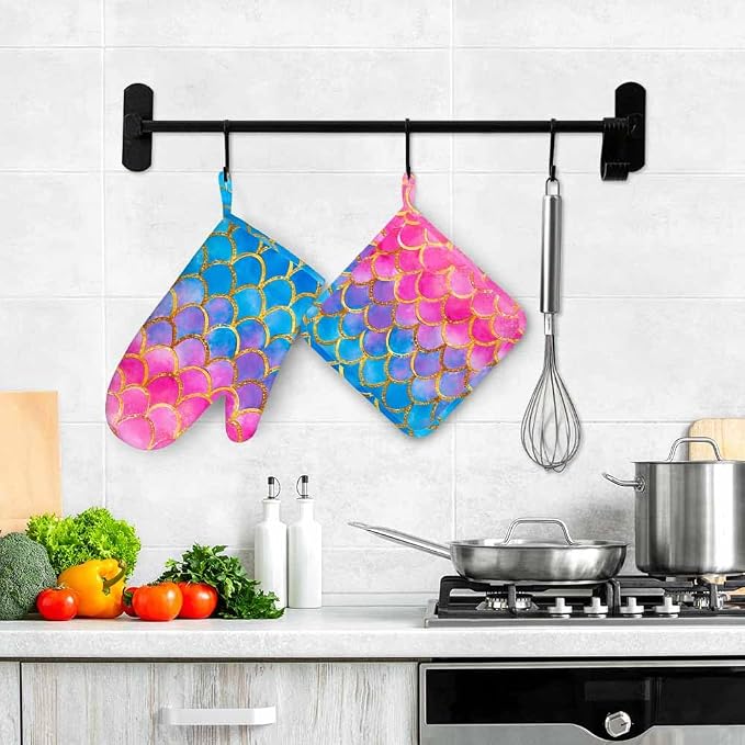 Mxocom Mermaid Scales Oven Mitt and Pot Holder - Image 4