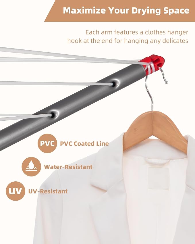 STORAGE MANIAC Portable Umbrella Clothes Drying Rack 8 Lines - Image 6