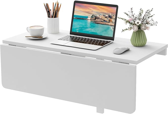 Giantex Wall Mounted Folding Table, 31.5" x 23.5" Wood Murphy Desk Drop-Leaf by Giantex