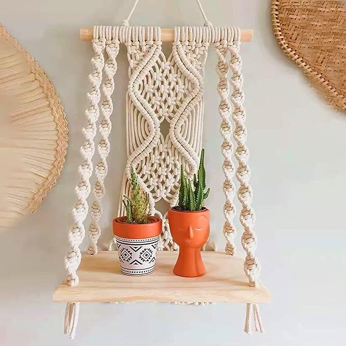 Mong Handmade Macrame Wall Hanging Shelf, Boho Indoor Rope Plant Pot Basket by Unknown