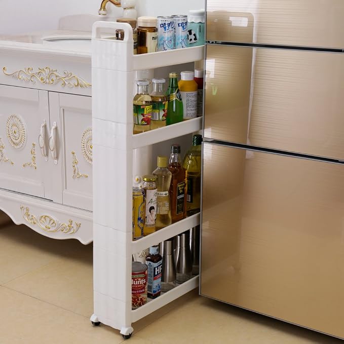 BAOYOUNI Slim Storage Cart Between Washer Dryer Cabinet Rolling Shelf Slide Out - Image 3