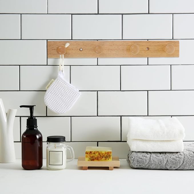 BESPORTBLE Wall Mounted Coat Hat Hanging Hook Rack, Rubberwood Solid Wood 4-bar - Image 9