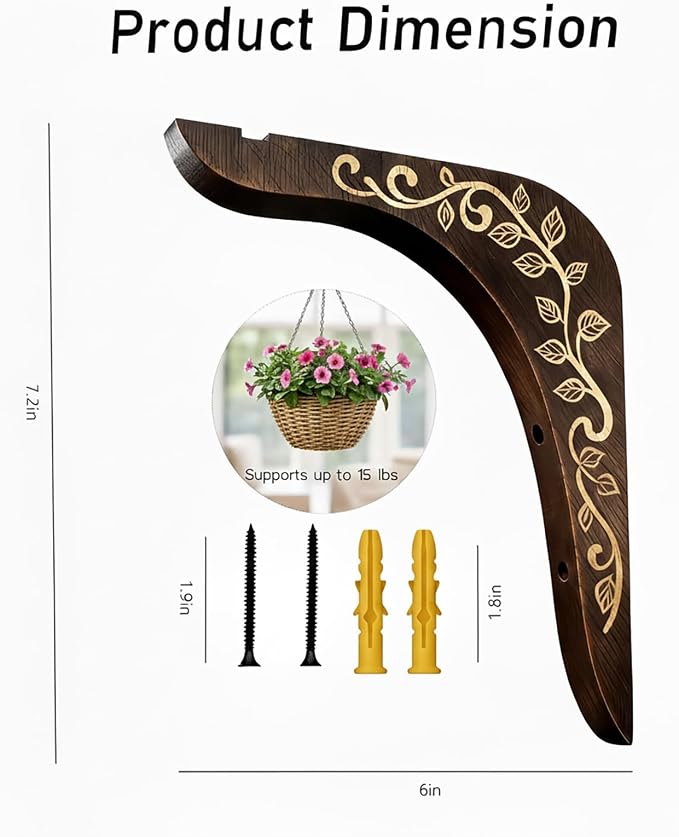 2-Piece Wooden Plant Hanger Bracket - Image 3