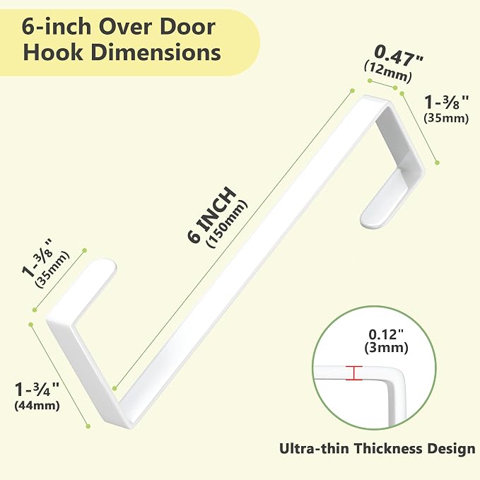 Updated 6" Over The Door Hooks Fit Almost All Doors up to 1-3/4", Widen Metal - Image 5