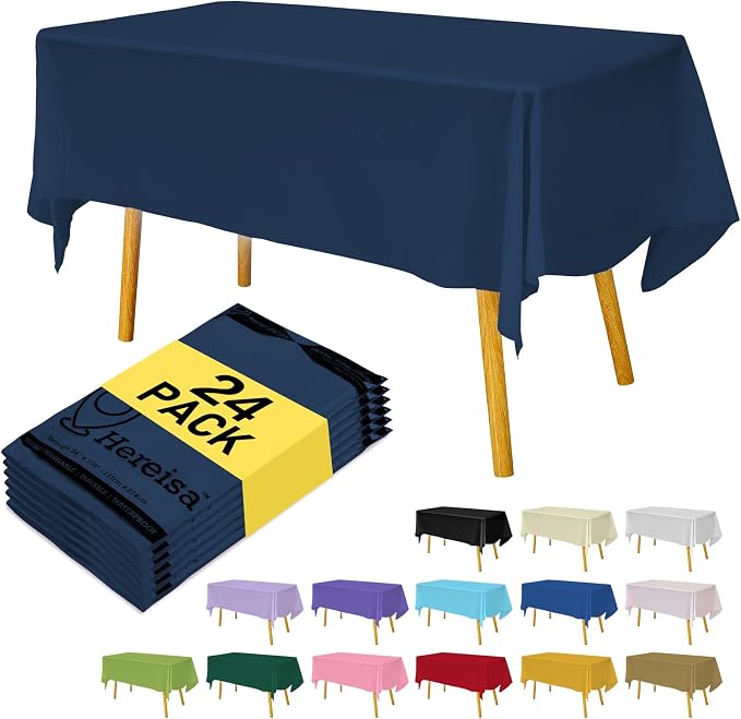 Navy Blue Disposable Plastic Tablecloth by Hereisa