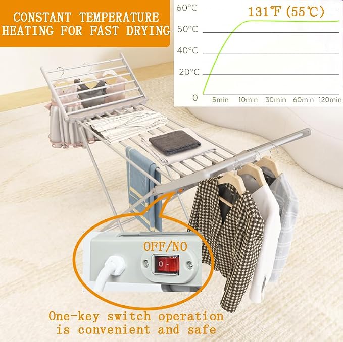 Heated Clothes Drying Rack, Folding Electric Clothes Rack, Collapsible Laundry - Image 5