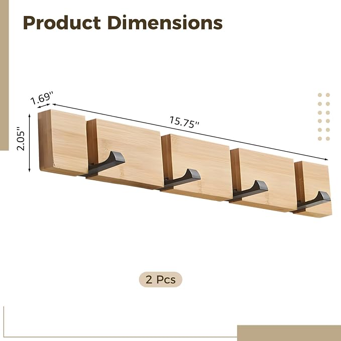 Wall-Mounted Foldable Hanger Set – 2 Wooden Units - Image 4