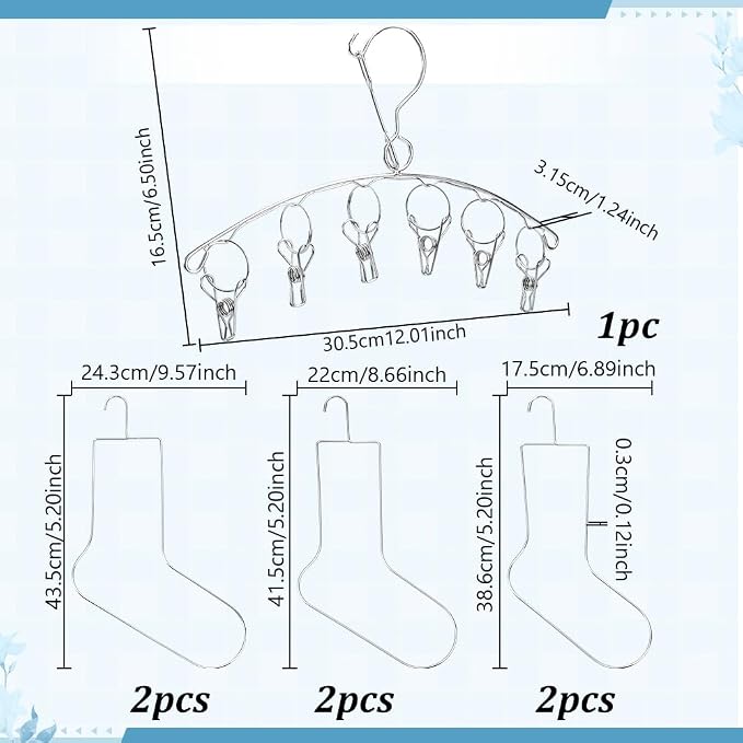 AHANDMAKER 7Pcs Sock Blockers and Laundry Drying Hanger Rack Stainless Steel - Image 2