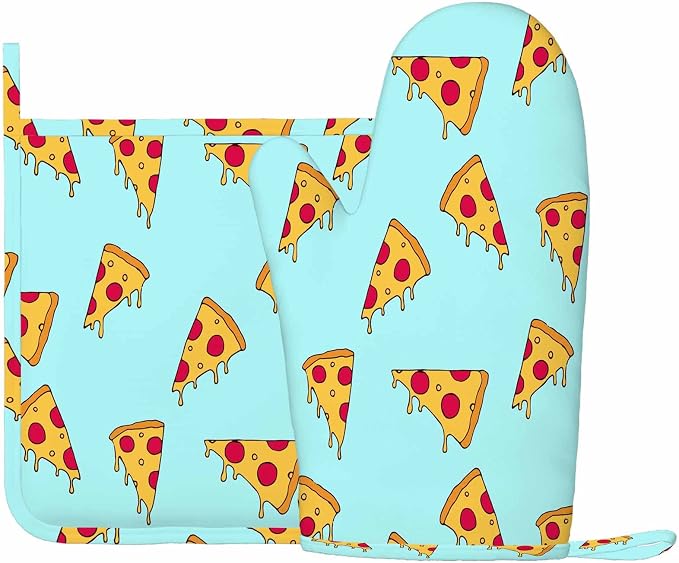 Mxocom Pizza Slice Heat-Resistant Oven Mitts and Pot Holder Kitchen Non-Slip - Image 2