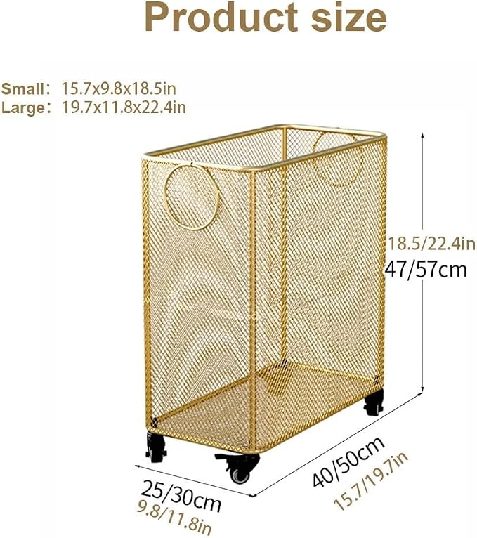 Metal Laundry Basket with Wheels, Rolling Laundry Cart, Slim Rolling Hamper - Image 2