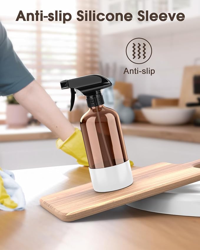 Glass Spray Bottle with Silicone Sleeve Protection, Amber Glass Spray Bottle Set - Image 5