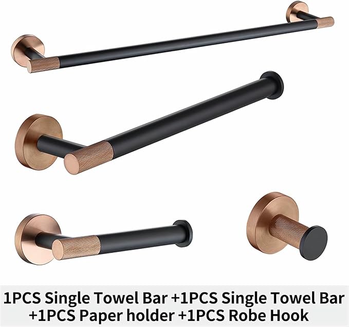 Stainless Steel 4-PCS Rose Gold Black Wall Mounted Single Bar Towel Rack Towel - Image 2